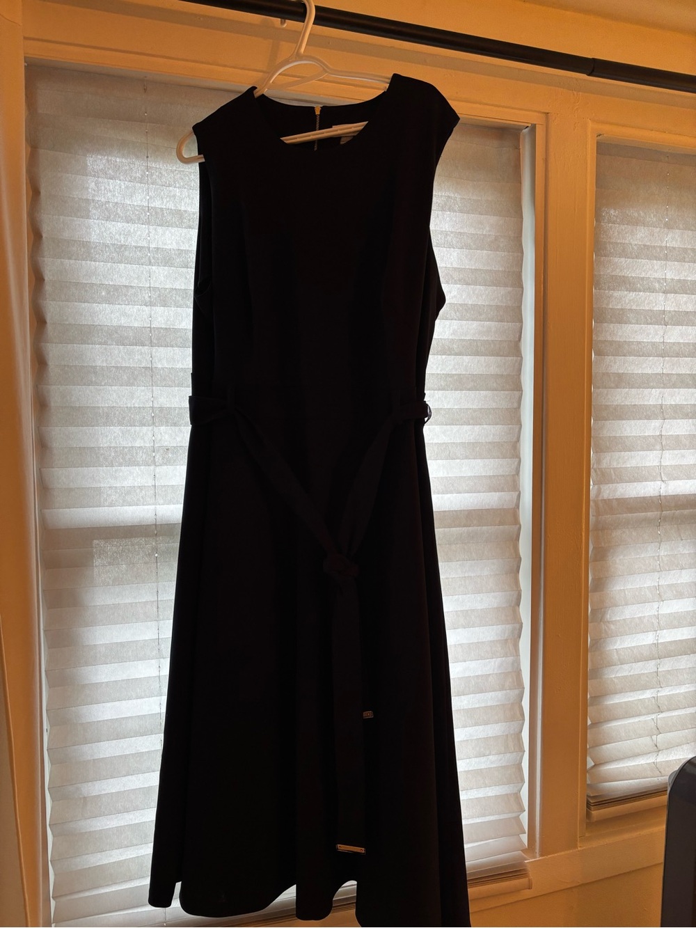 Calvin Klein Black Sleeveless Midi Dress with Tie Waist
